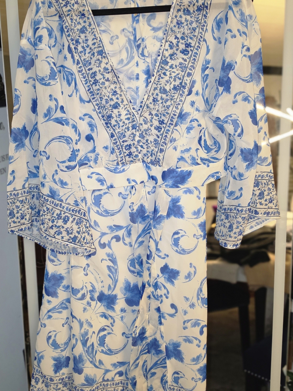 Fashion Nova White Jumpsuit with Blue Floral Print